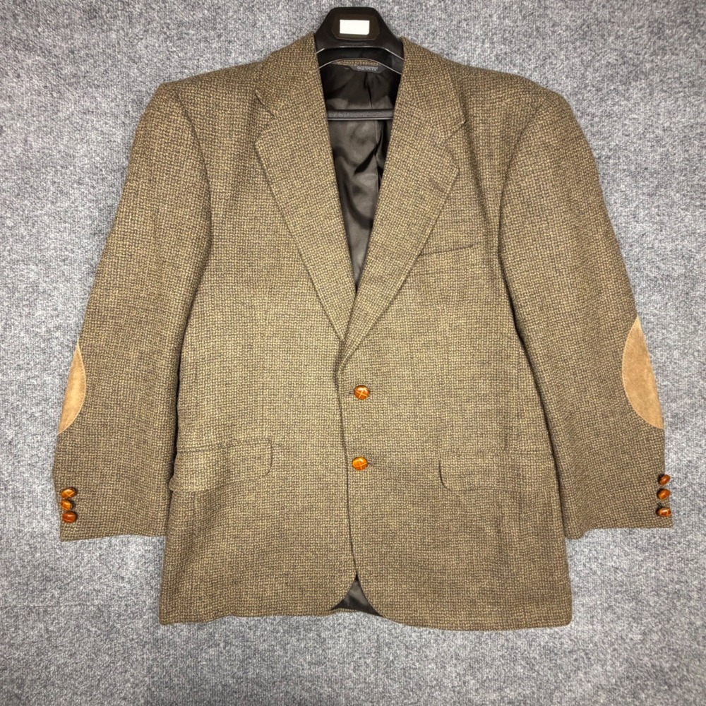 Executive Collection 42R Brown Tweed Sport Coat Blazer Suede Elbow Patches